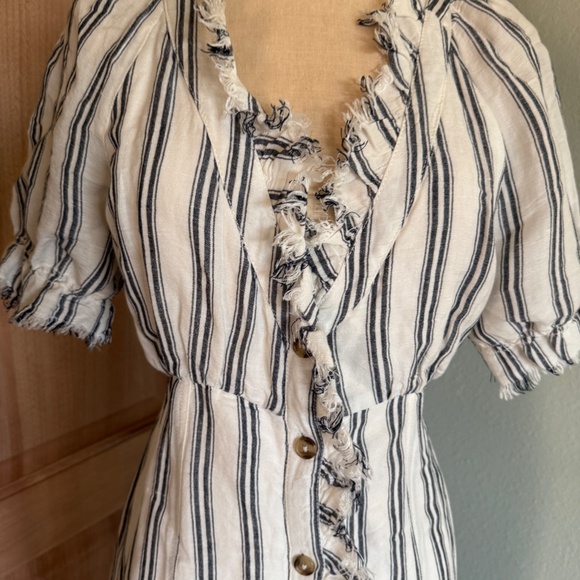 Pilcro Anthropologie Linen Striped White and Black Dress 8 - Picture 5 of 11